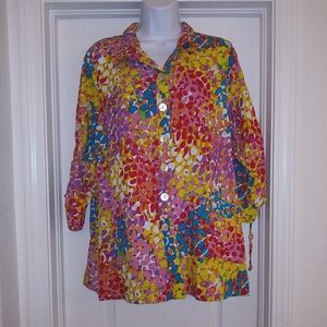 John Mark Floral Button Front And Down Blouse Top